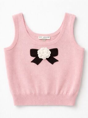 St. John Pink Tank Top with Black Bow and Cream Flower